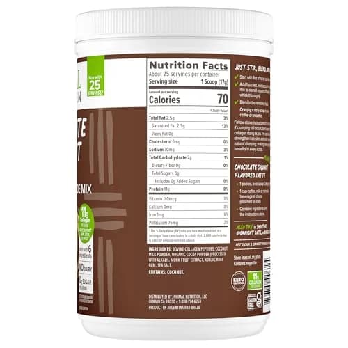 Primal Kitchen Chocolate Coconut Collagen Fuel Drink Mix 15oz (425g) | 11g Collagen Peptides Per Serving thumbnail 9