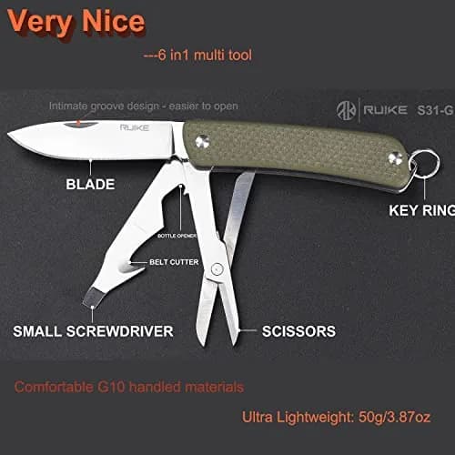 Ruike Small Pocket Knife Multitool 6 in 1 | High-Performance 12C27 Steel, G10 Handle, Compact & Versatile thumbnail 7
