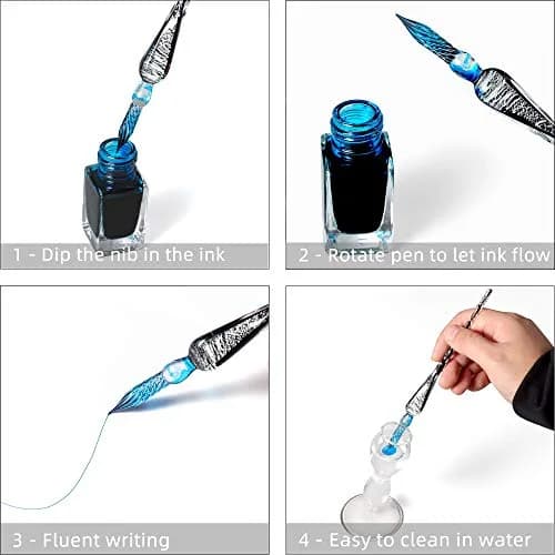 molshine Handmade Glass Dip Pen Crystal Calligraphy Pen Signature Dipped Pen for Artist Women Men Teens,Writing Drawing Decoration Gifts (Ice green) | Elegant Glass Calligraphy thumbnail 6