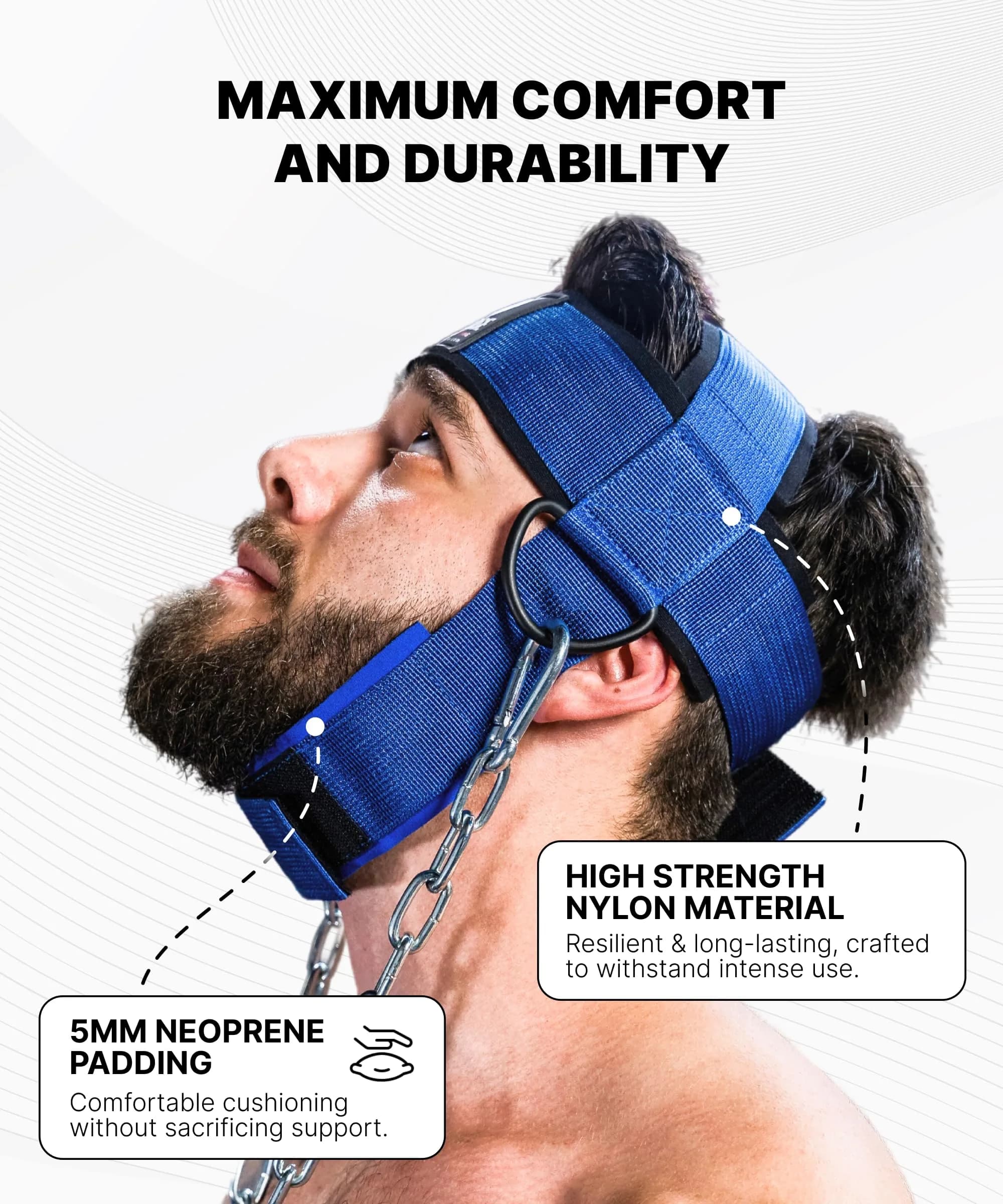 DMoose Fitness Neck Harness with Steel Chain & Padding | 4.5cm (1.77in) Thick, 76cm (30in) Chain - view 5