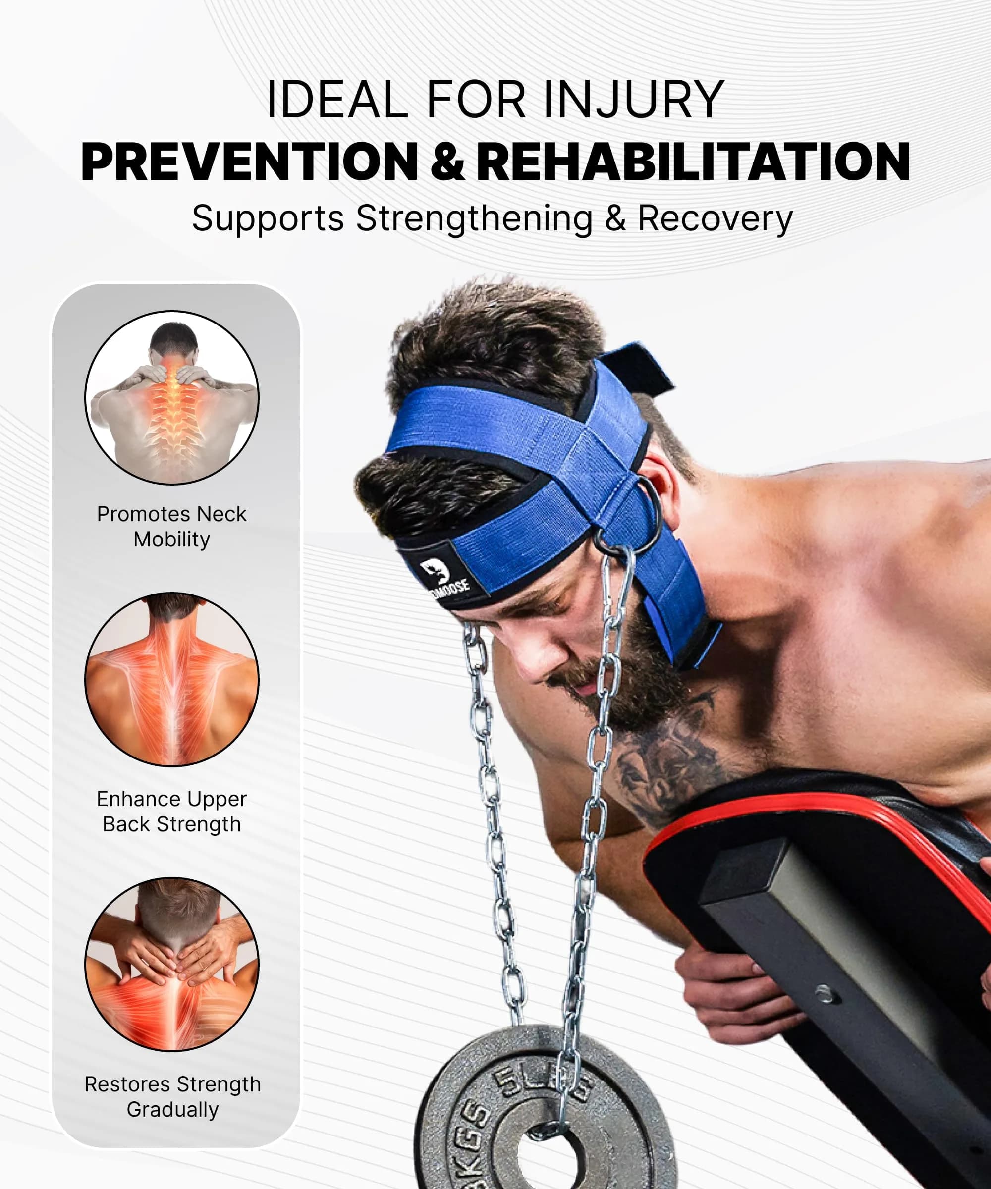 DMoose Fitness Neck Harness with Steel Chain & Padding | 4.5cm (1.77in) Thick, 76cm (30in) Chain - view 6