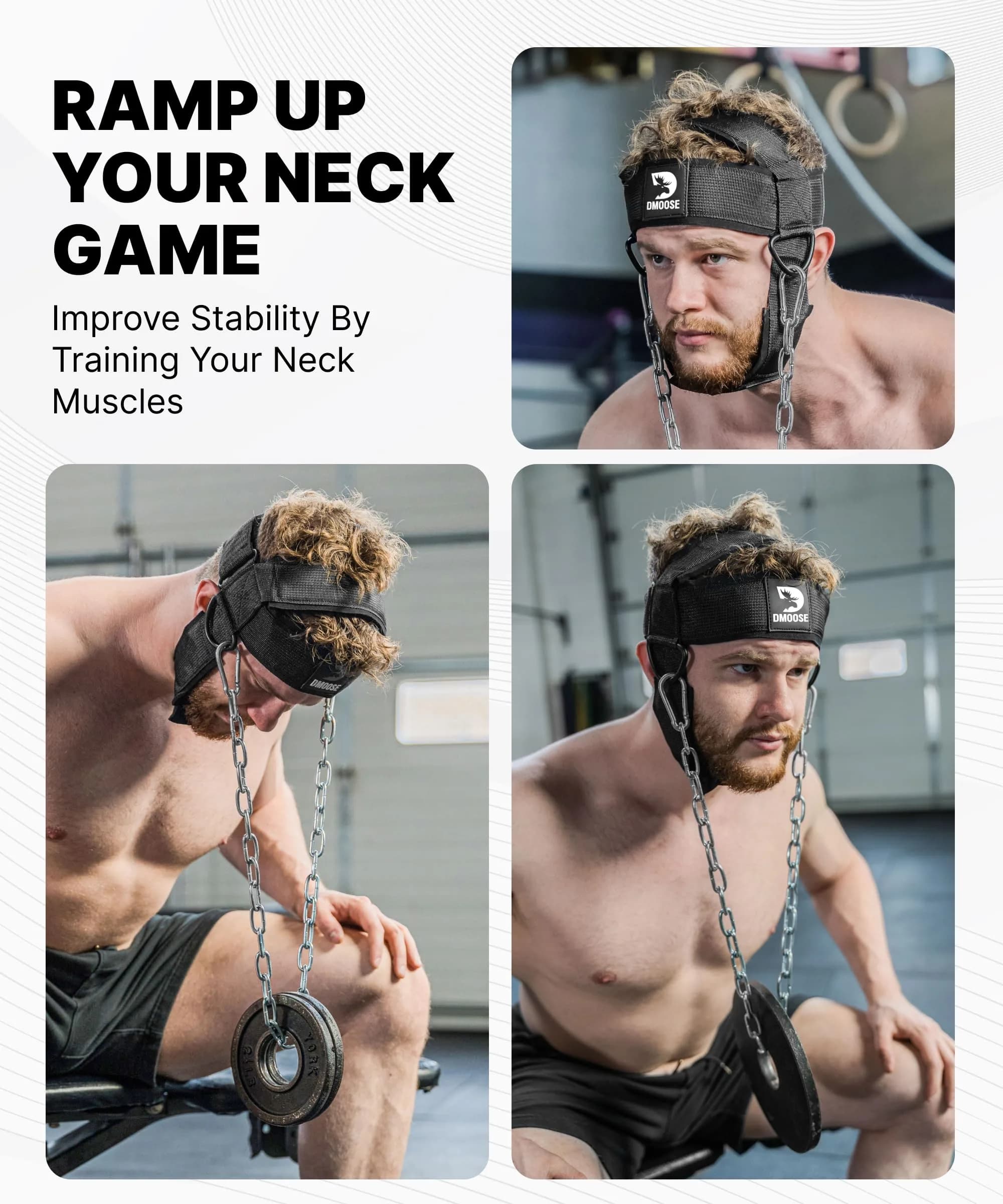 DMoose Fitness Neck Harness with Steel Chain & Padding | 4.5cm (1.77in) Thick, 76cm (30in) Chain - view 2