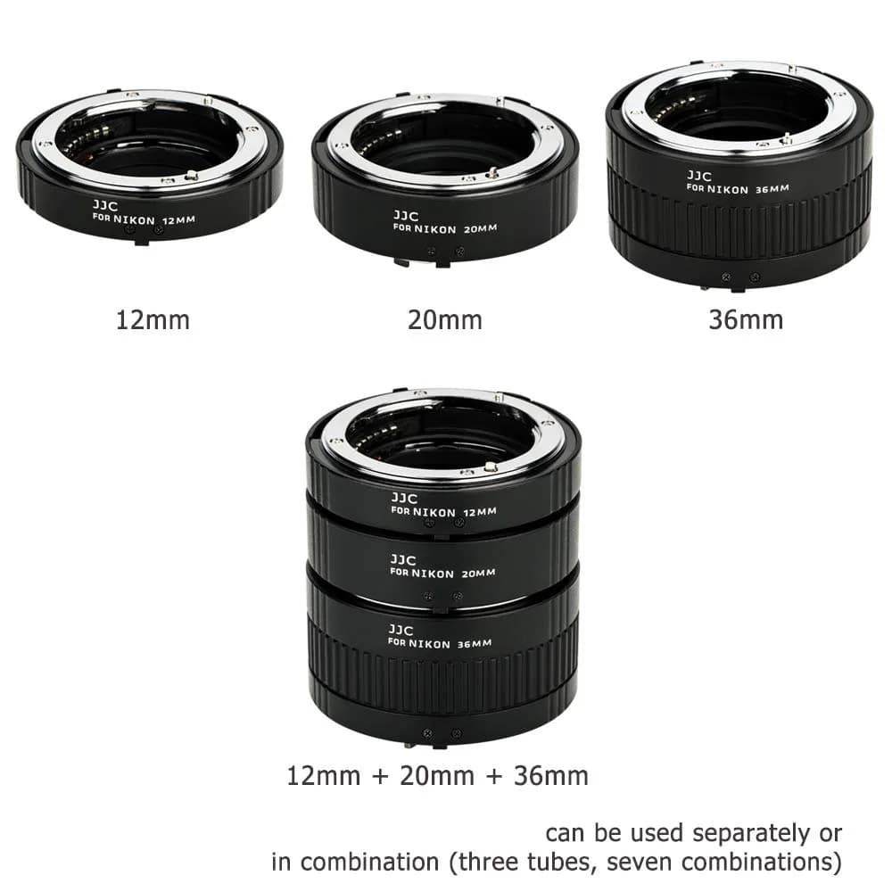 JJC Auto Focus Macro Extension Tube Set for Nikon F Camera & Lens | 12mm, 20mm, 36mm Tubes - view 3