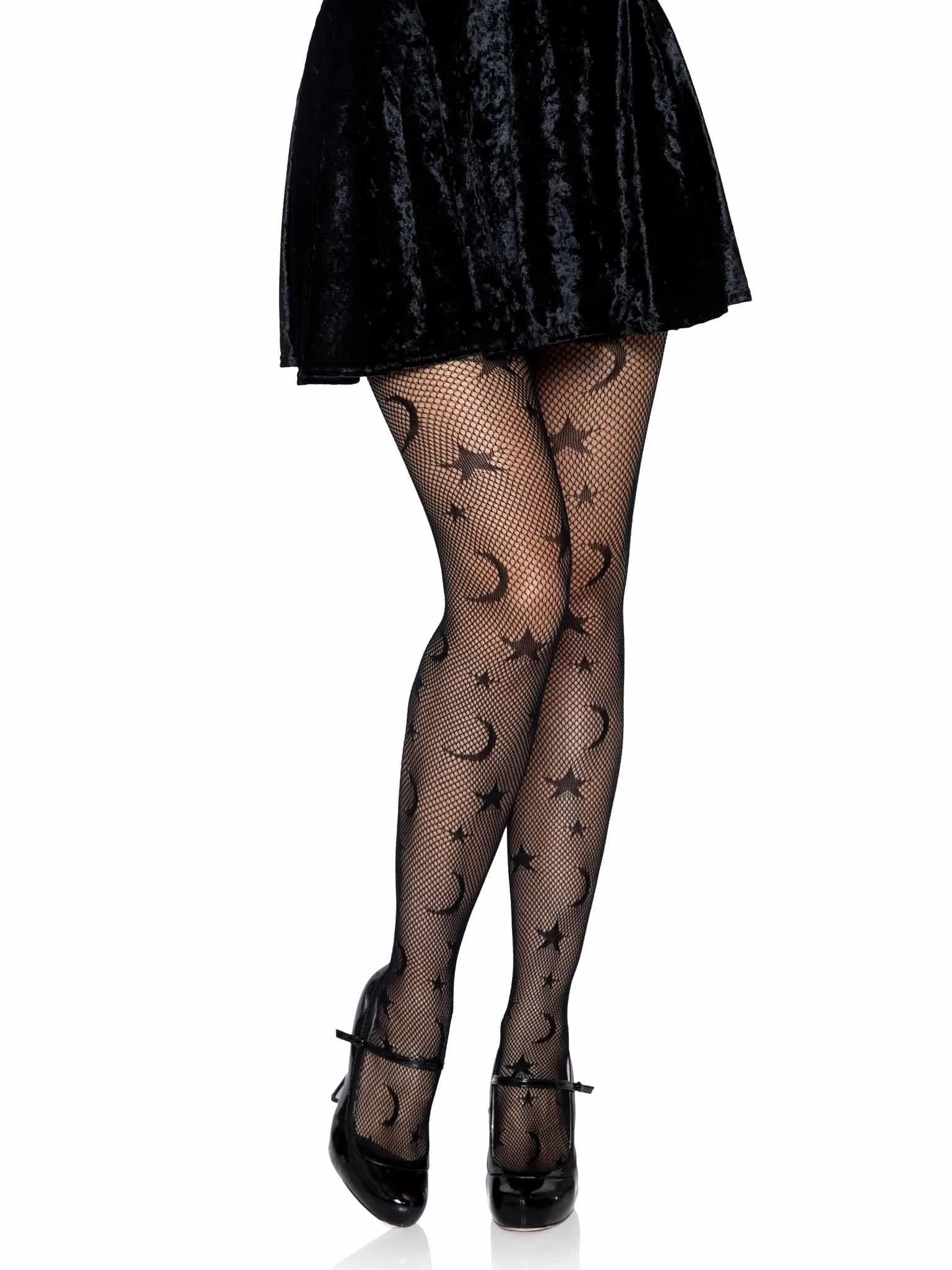 Leg Avenue Dark Alternative Fishnet Tights 20D | Celestial Pattern, One Size, Edgy & Comfortable Fit