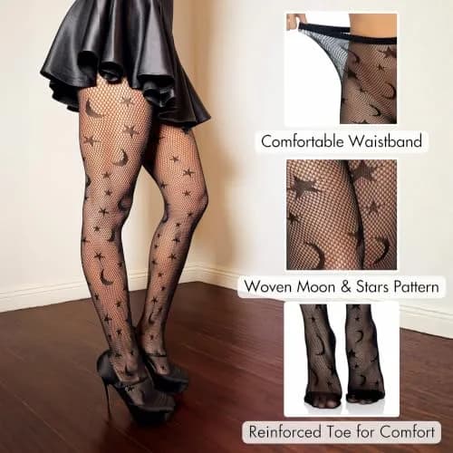 Leg Avenue Dark Alternative Fishnet Tights 20D | Celestial Pattern, One Size, Edgy & Comfortable Fit thumbnail 4