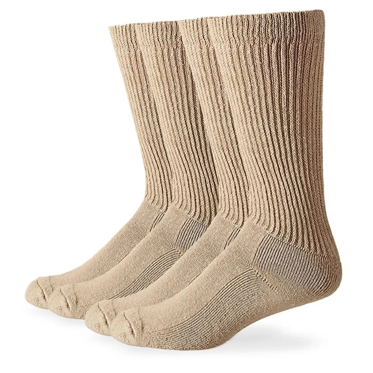 Carolina Ultimate Men's Diabetic Non-Binding Mid-Calf Socks 2 Pack Khaki Large (US Shoe 9-13) | Breathable Cotton Comfort for Sensitive Feet — 2-Pack