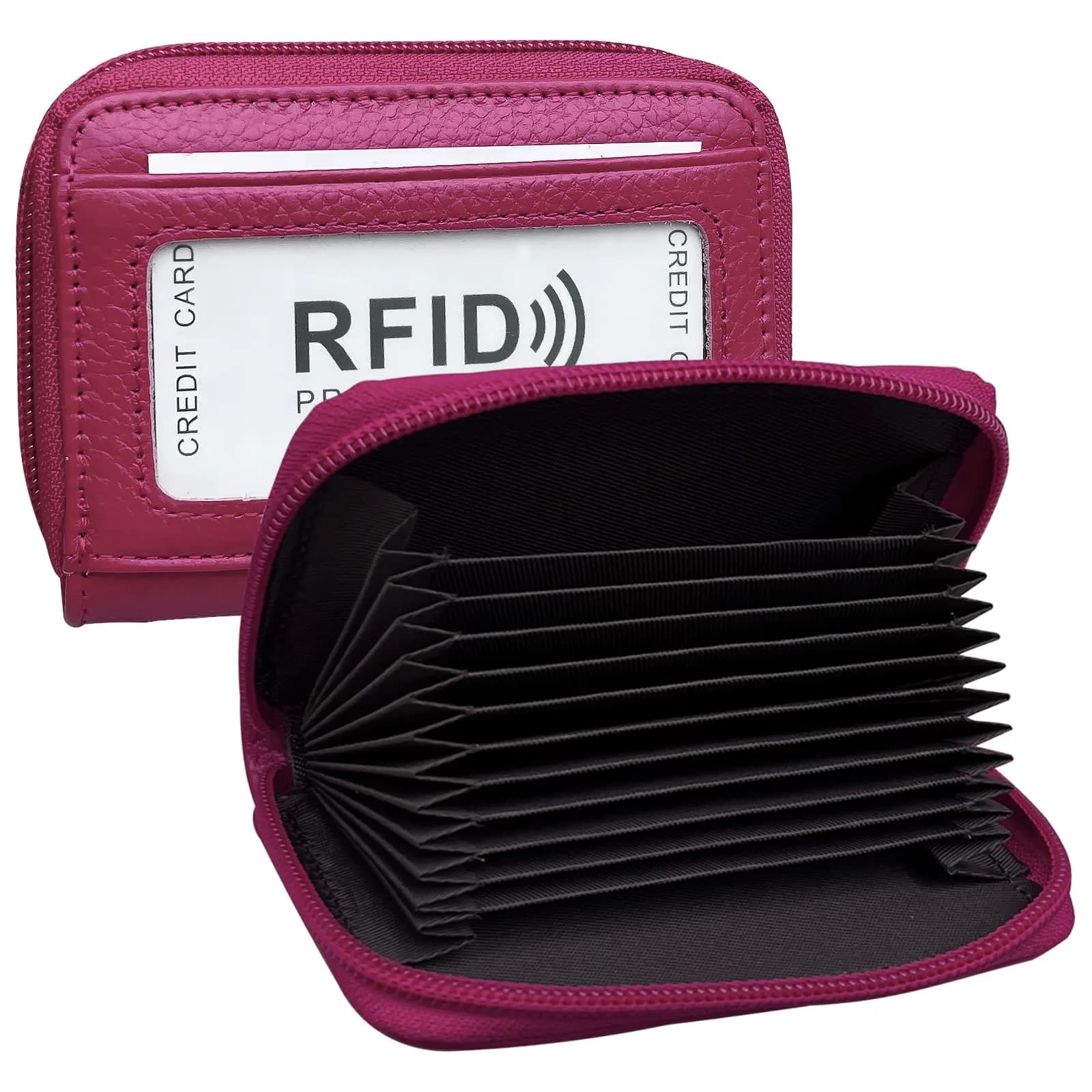ZHOMA RFID Blocking Genuine Leather Credit Card Case Holder Security Travel Wallet - Rose | Protects Cards from RFID Scans — Rose