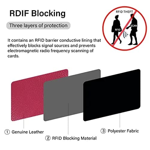 ZHOMA RFID Blocking Genuine Leather Credit Card Case Holder Security Travel Wallet - Rose | Protects Cards from RFID Scans thumbnail 5