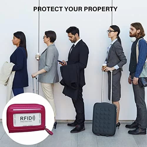 ZHOMA RFID Blocking Genuine Leather Credit Card Case Holder Security Travel Wallet - Rose | Protects Cards from RFID Scans thumbnail 7