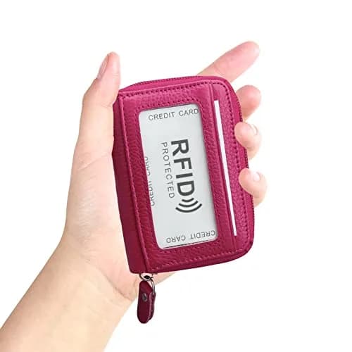 ZHOMA RFID Blocking Genuine Leather Credit Card Case Holder Security Travel Wallet - Rose | Protects Cards from RFID Scans thumbnail 3