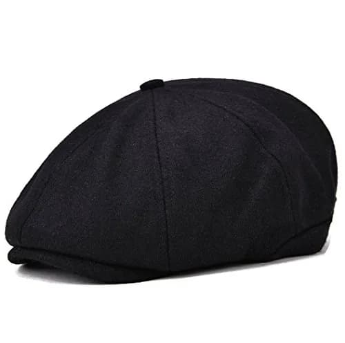 VOBOOM Men's Wool Blend 8 Panel Newsboy Cap Tweed Hat (Black) 57-60cm | Vintage Style for Cool Weather thumbnail 1