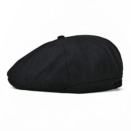 VOBOOM Men's Wool Blend 8 Panel Newsboy Cap Tweed Hat (Black) 57-60cm | Vintage Style for Cool Weather thumbnail 4