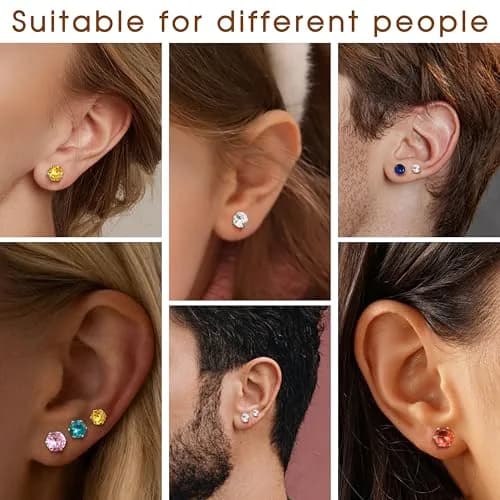 LOYALLOOK 12 Pairs Stainless Steel Cubic Zirconia Stud Earrings | Birthstone Set for Women thumbnail 5