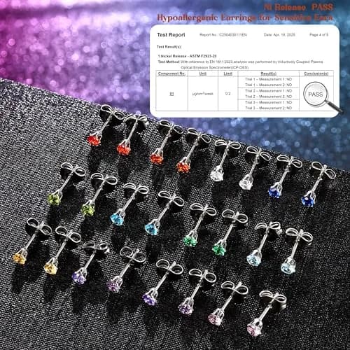 LOYALLOOK 12 Pairs Stainless Steel Cubic Zirconia Stud Earrings | Birthstone Set for Women thumbnail 6