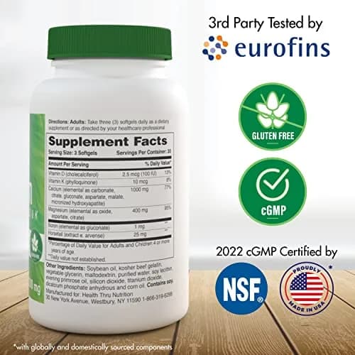 Health Thru Nutrition Calcium & Magnesium Vitamin D3 & K 90 Softgels | Bone & Immunity Support thumbnail 2