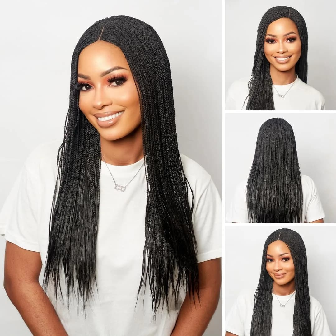Wow Braids Micro Twist Wigs, 22 Inch Synthetic Hand Braided Wig for Black Women