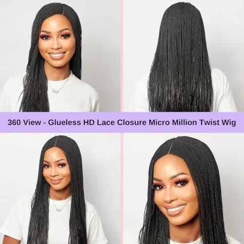 Wow Braids Micro Twist Wigs, 22 Inch Synthetic Hand Braided Wig for Black Women thumbnail 2