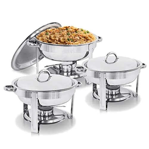 SUPER DEAL 5 Qt Stainless Steel Chafing Dish Set of 3 | Buffet Catering Warmer with Water Pan & Fuel Holder thumbnail 1