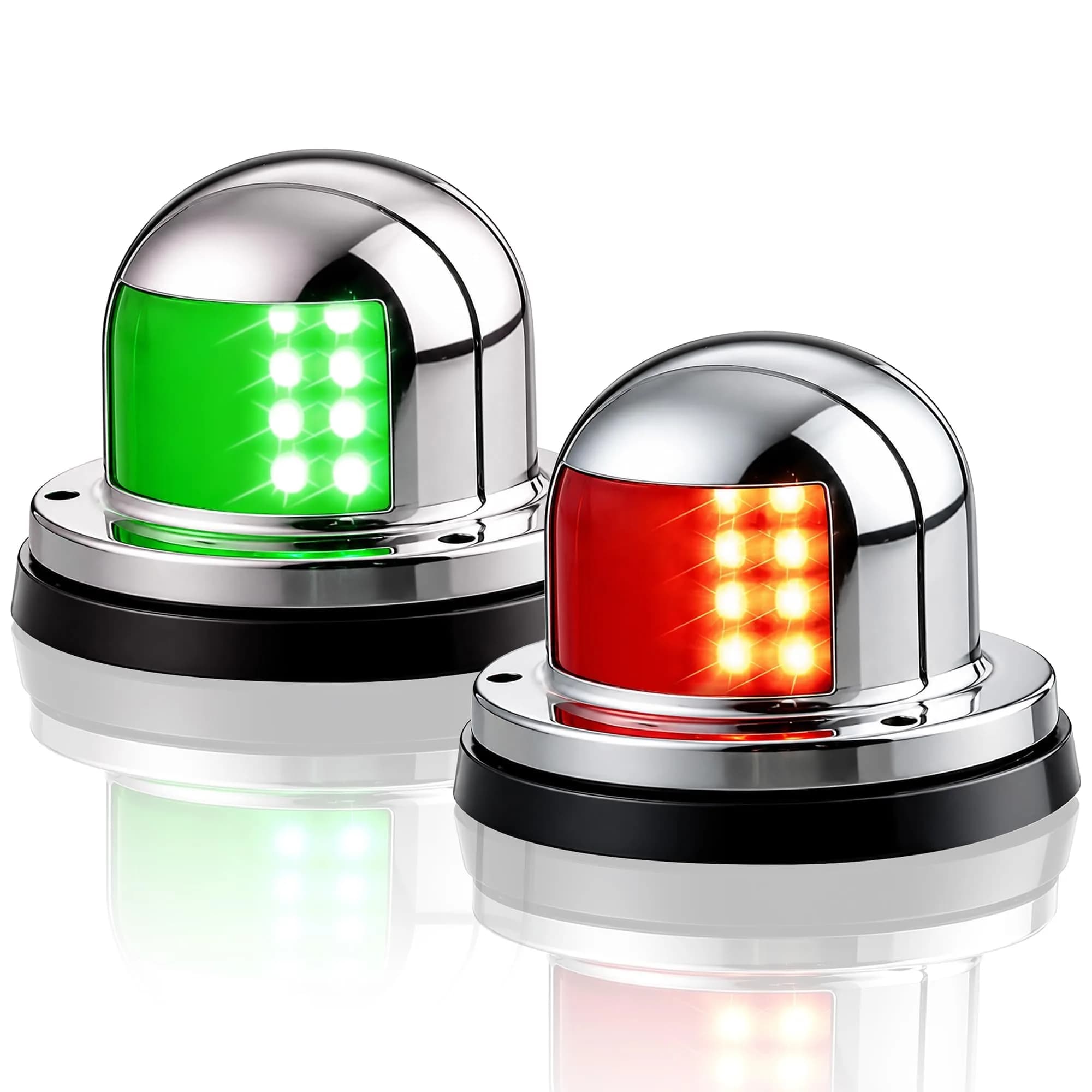 Obcursco LED Red and Green Boat Navigation Lights for Boats up to 40ft | IP67 Waterproof, 12V DC — Silver