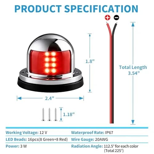 Obcursco LED Red and Green Boat Navigation Lights for Boats up to 40ft | IP67 Waterproof, 12V DC thumbnail 7
