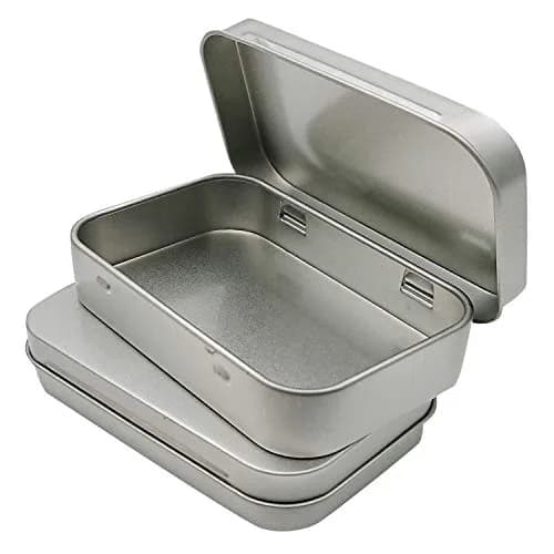 Hulless Silver 2Pcs Small Hinged Tin Box Metal Tins Storage Containers | 9.4cm x 5.8cm x 2cm (2-Pack) thumbnail 1