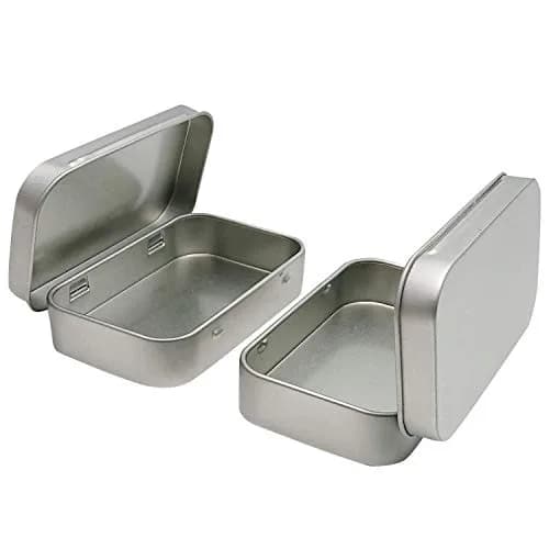 Hulless Silver 2Pcs Small Hinged Tin Box Metal Tins Storage Containers | 9.4cm x 5.8cm x 2cm (2-Pack) thumbnail 5
