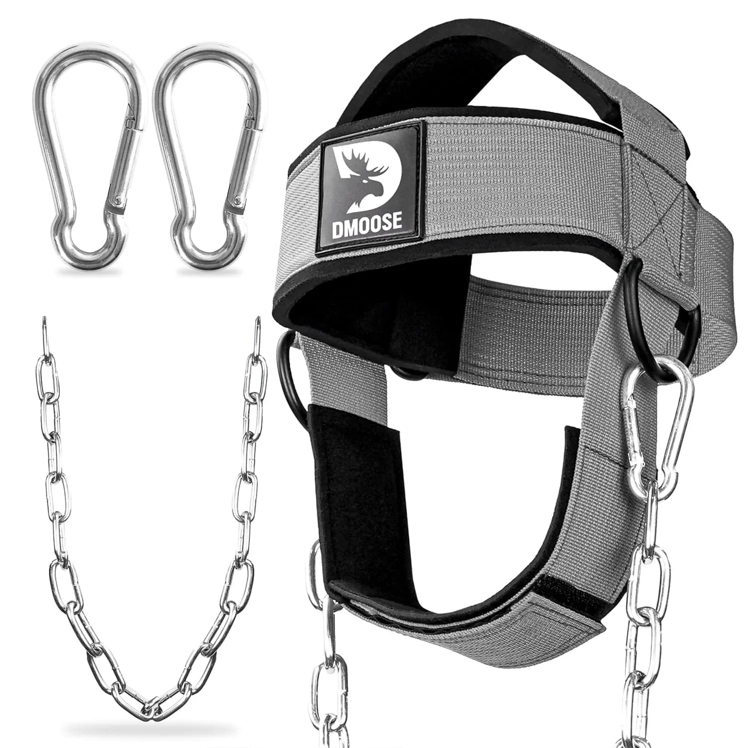 DMoose Fitness Neck Harness with 30" Steel Chain | Neck Exerciser, Trainer & Strengthener for Weight Lifting (Grey, 1.14 lb)