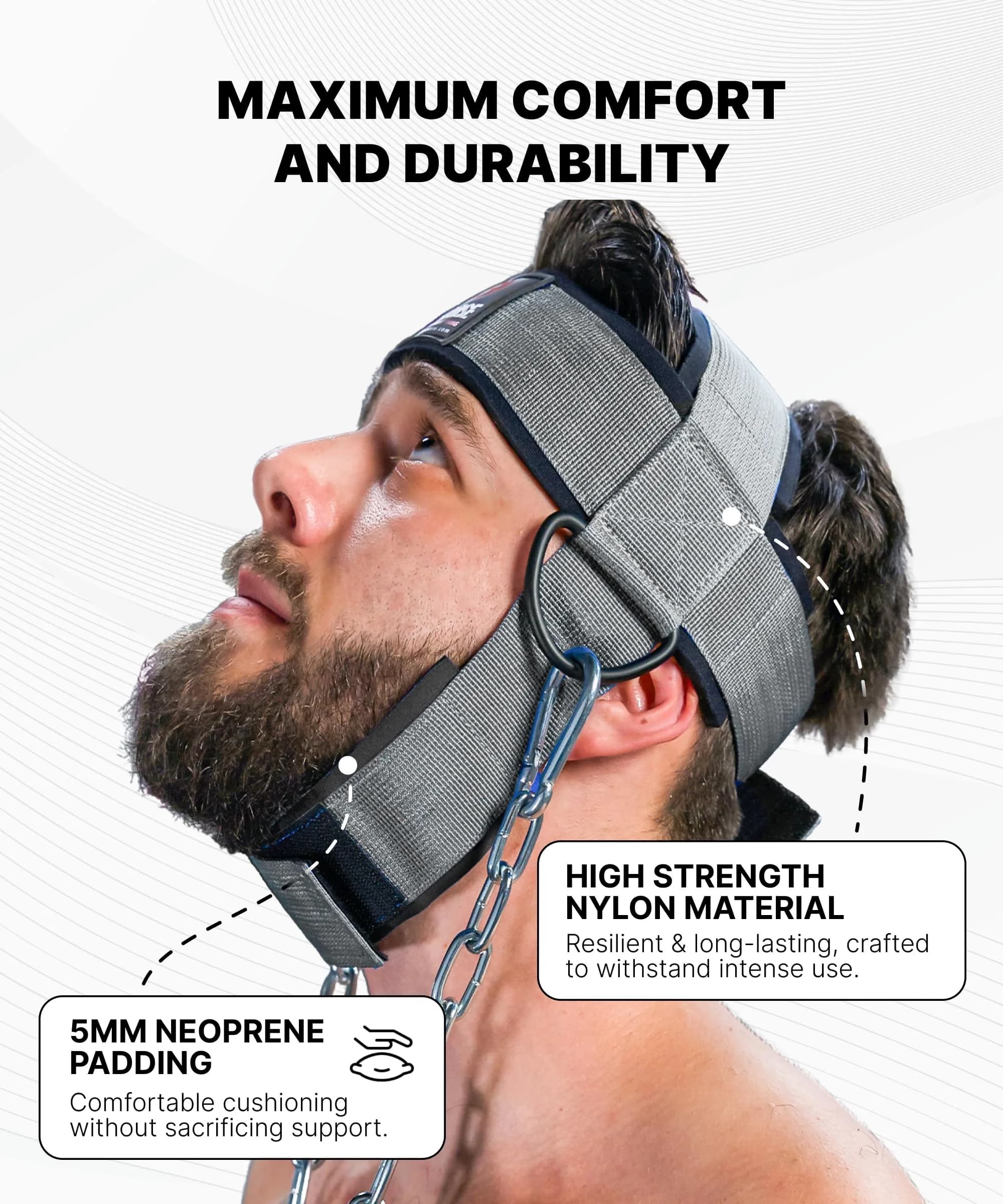 DMoose Fitness Neck Harness with 30" Steel Chain | Neck Exerciser, Trainer & Strengthener for Weight Lifting (Grey, 1.14 lb) - view 5