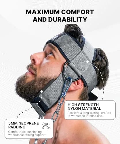 DMoose Fitness Neck Harness with 30" Steel Chain | Neck Exerciser, Trainer & Strengthener for Weight Lifting (Grey, 1.14 lb) thumbnail 5