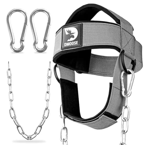 DMoose Fitness Neck Harness with 30" Steel Chain | Neck Exerciser, Trainer & Strengthener for Weight Lifting (Grey, 1.14 lb) thumbnail 1