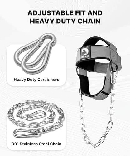 DMoose Fitness Neck Harness with 30" Steel Chain | Neck Exerciser, Trainer & Strengthener for Weight Lifting (Grey, 1.14 lb) thumbnail 3