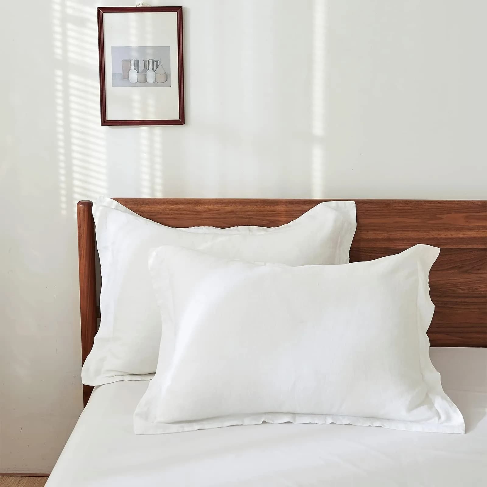 King Linens 100% Linen Pillow Shams Pack of 2 | Soft, Breathable & Eco-Friendly (20'' x 26'') — White / 20''x36'' - Basic