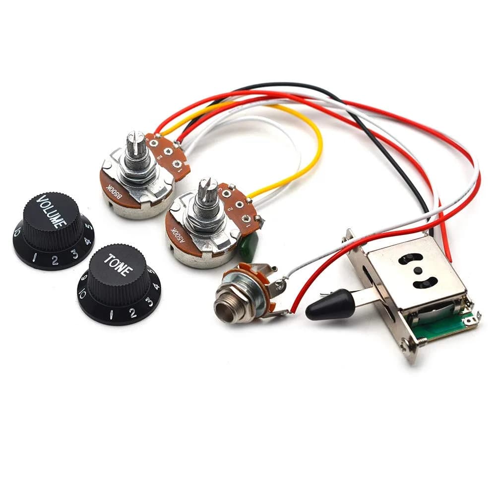 SAPHUE Guitar Wiring Harness Set Prewired 500K Big Pots 5 Way Switch with Black Knobs for Electric Guitar