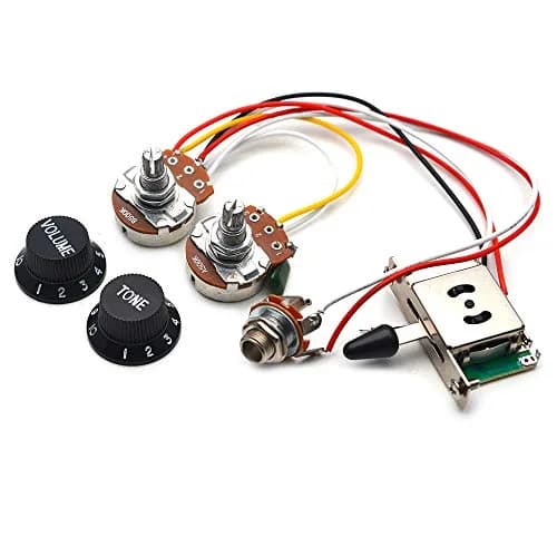 SAPHUE Guitar Wiring Harness Set Prewired 500K Big Pots 5 Way Switch with Black Knobs for Electric Guitar thumbnail 1