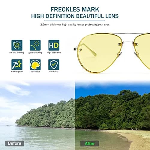 Freckles Mark Classic Oversized Aviator Sunglasses Gold Yellow 62mm | UV400 Protection thumbnail 6