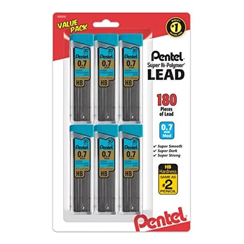 Pentel Super Hi-Polymer Refills, 0.7 mm Medium, HB, 180 Pieces | Smooth Ink Flow - main product image
