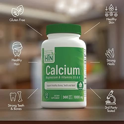 Health Thru Nutrition Calcium 1000mg & Magnesium 400mg | Bone Support with Vitamin D3 & K (360 Softgels) thumbnail 3