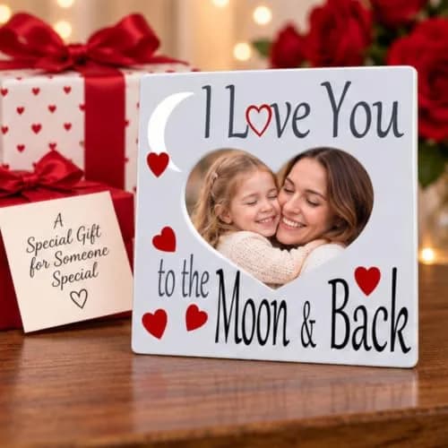 BANBERRY DESIGNS I Love You to the Moon and Back Photo Frame | Heart Shaped Romantic Gift for Her, 8x8 thumbnail 7