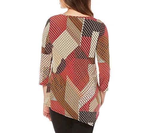 Rafaella Missy Striped Asymmetrical Tunic in Spanish Red | Comfortable Jersey Fabric with Stylish Hem thumbnail 2