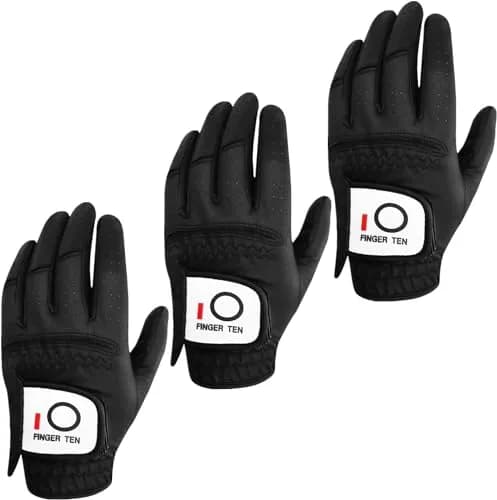 FINGER TEN All Weather Grip Golf Gloves Men 3 Pack (Black, Medium, Left) | Wet & Dry Performance thumbnail 1