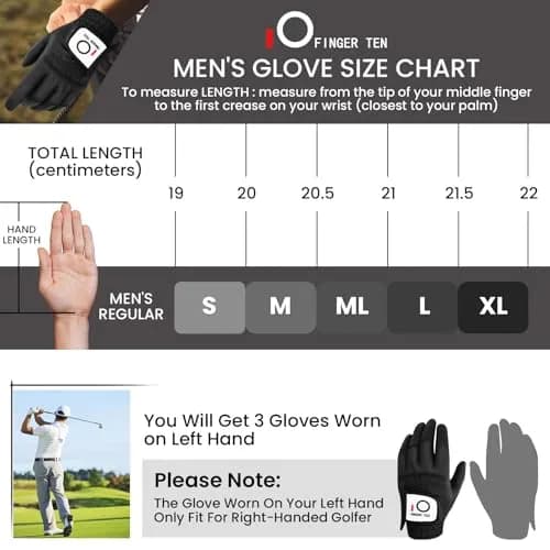 FINGER TEN All Weather Grip Golf Gloves Men 3 Pack (Black, Medium, Left) | Wet & Dry Performance thumbnail 6