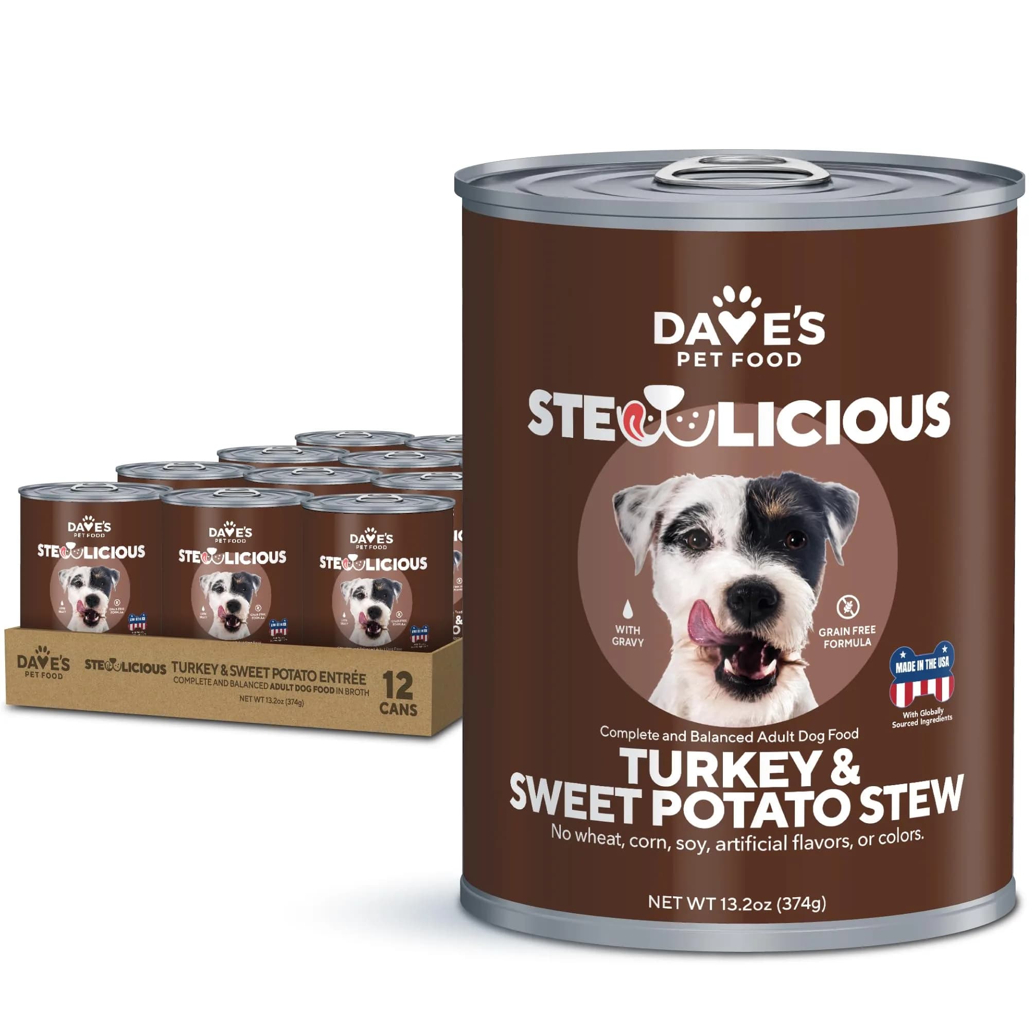 Dave's Pet Food Wet Dog Food, Turkey & Sweet Potato Stew, 13.2 oz | Grain-Free, USA Made, All Natural — Turkey & Sweet Potato