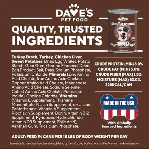 Dave's Pet Food Wet Dog Food, Turkey & Sweet Potato Stew, 13.2 oz | Grain-Free, USA Made, All Natural thumbnail 6