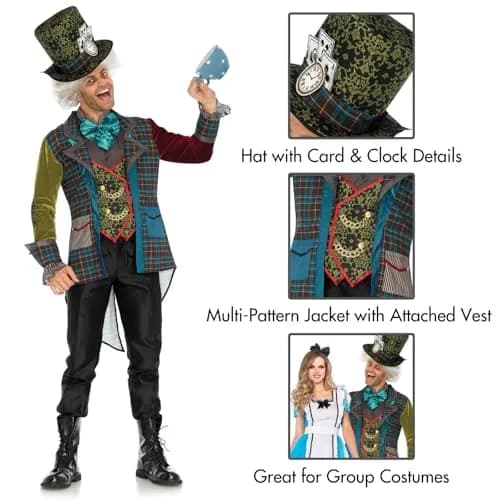 Leg Avenue Men's Costume, Multi, Medium | Mad Hatter Wonderland Look for Halloween thumbnail 2