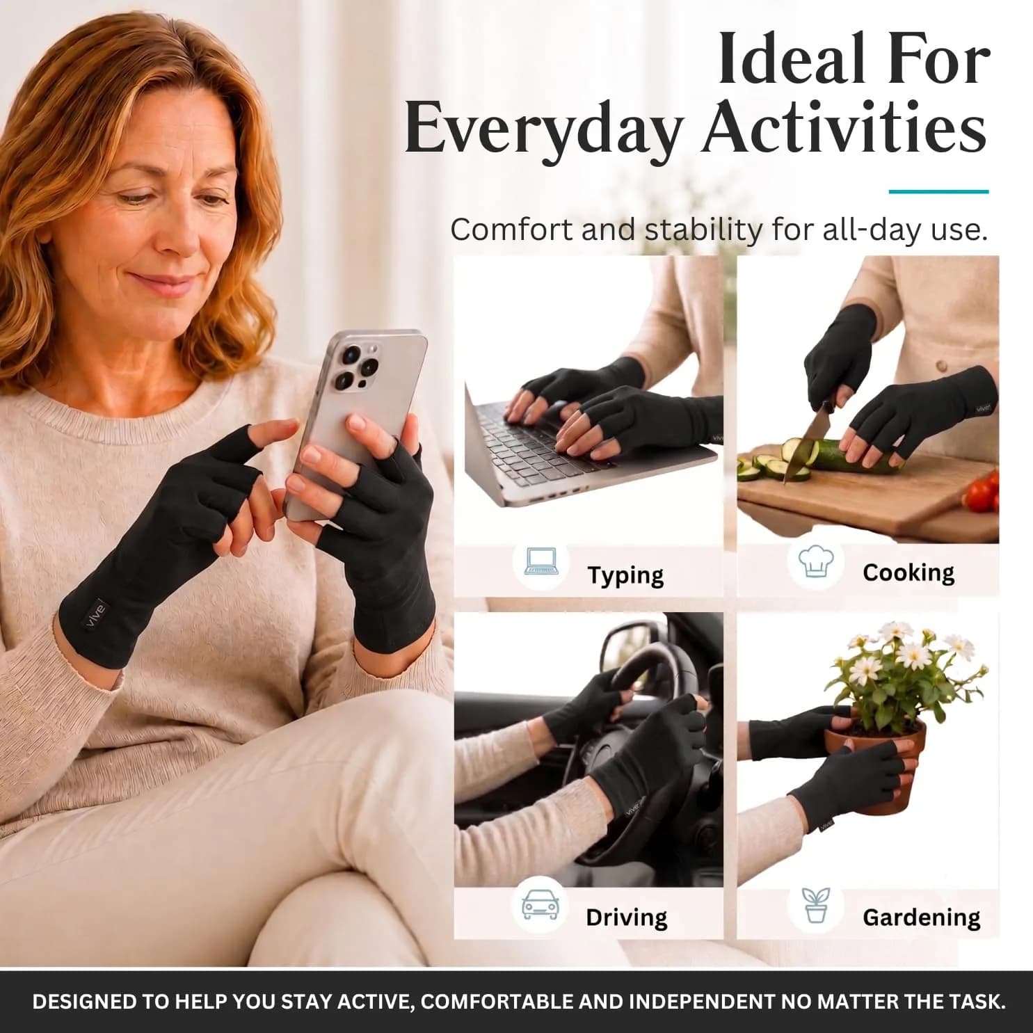 Vive Arthritis Gloves for Men & Women - Medium Black | Soothing Compression Therapy for Joint Pain Relief - view 6