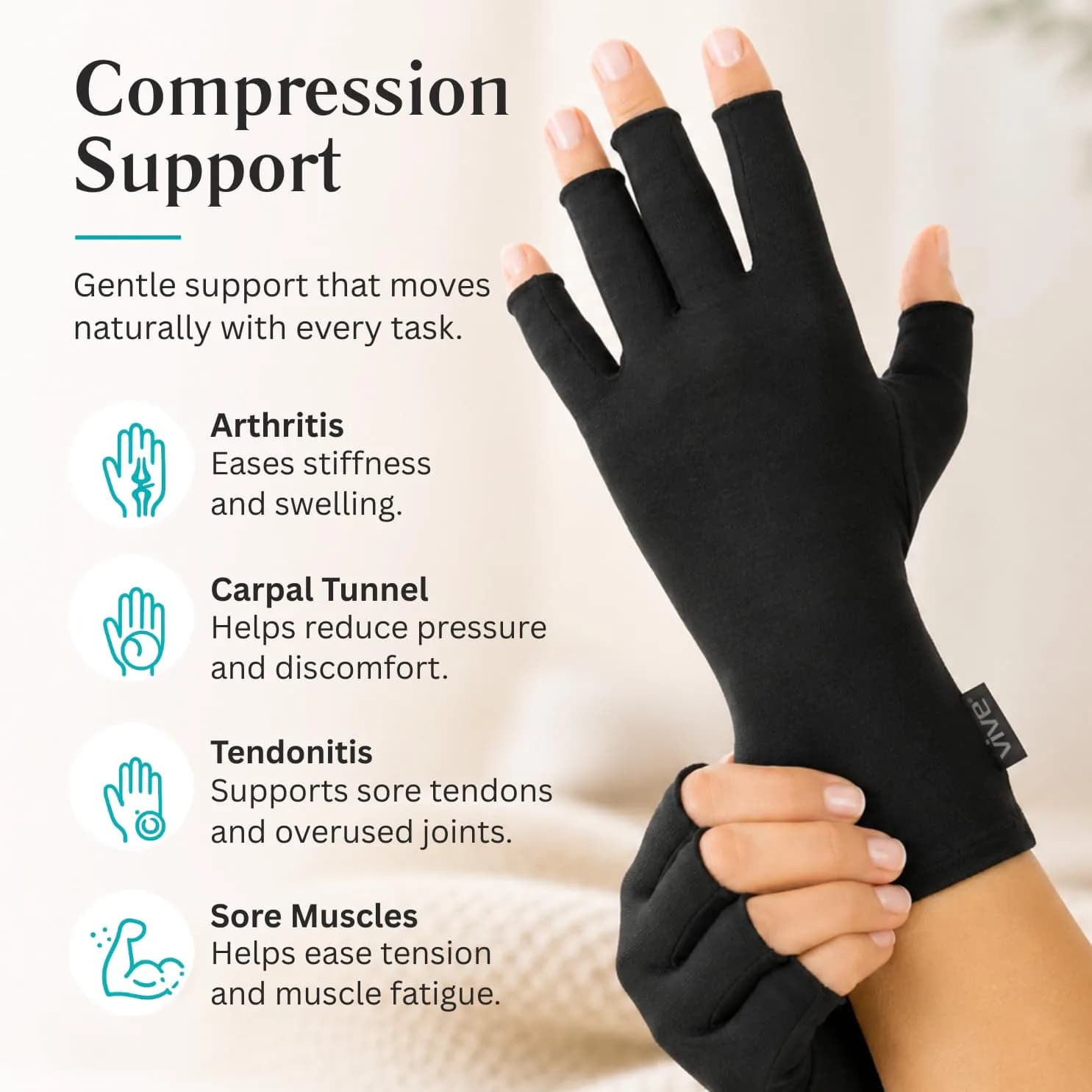 Vive Arthritis Gloves for Men & Women - Medium Black | Soothing Compression Therapy for Joint Pain Relief - view 4