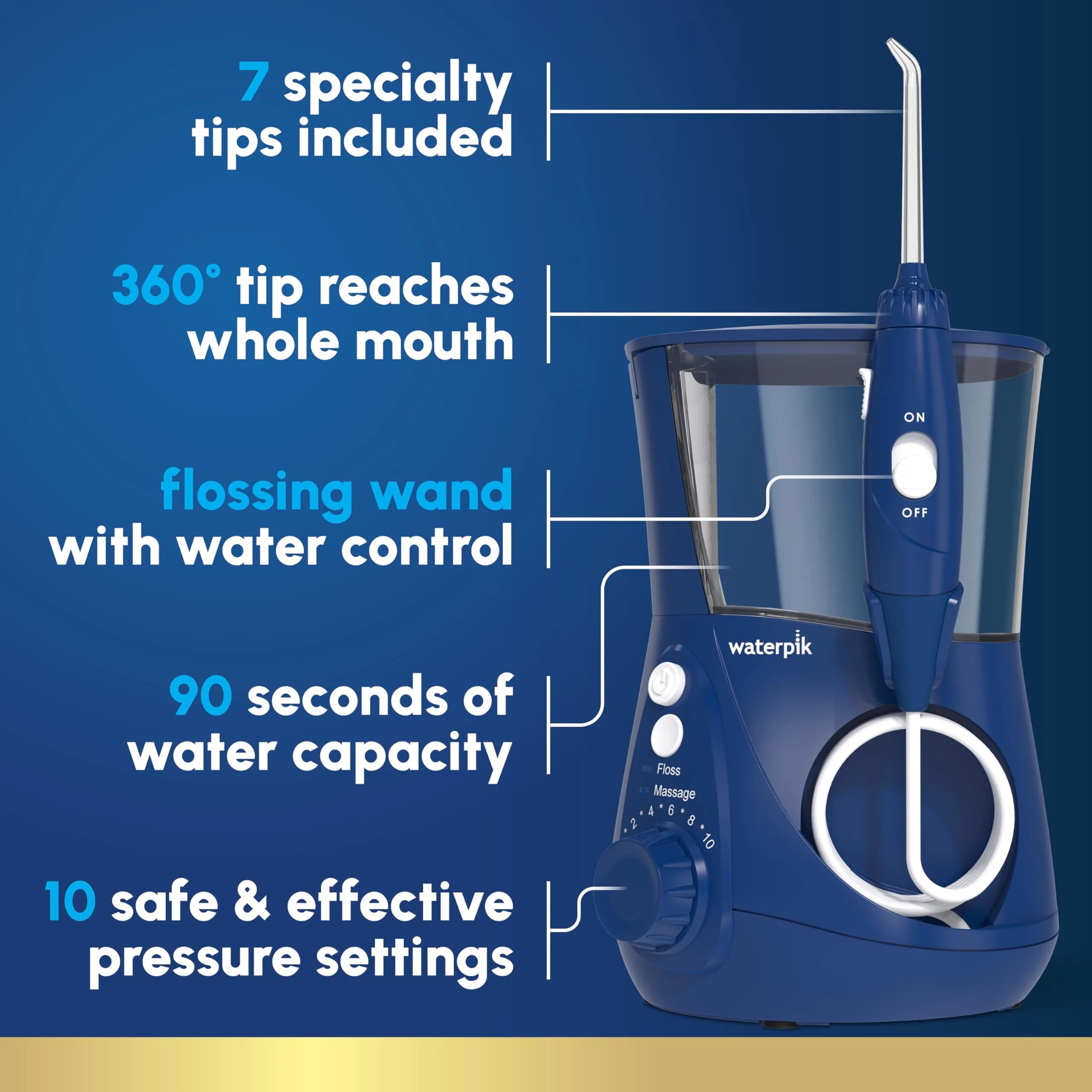 Waterpik Aquarius Countertop Water Flosser Blue 22 fl oz (650 ml) | ADA Accepted Oral Irrigator - view 2