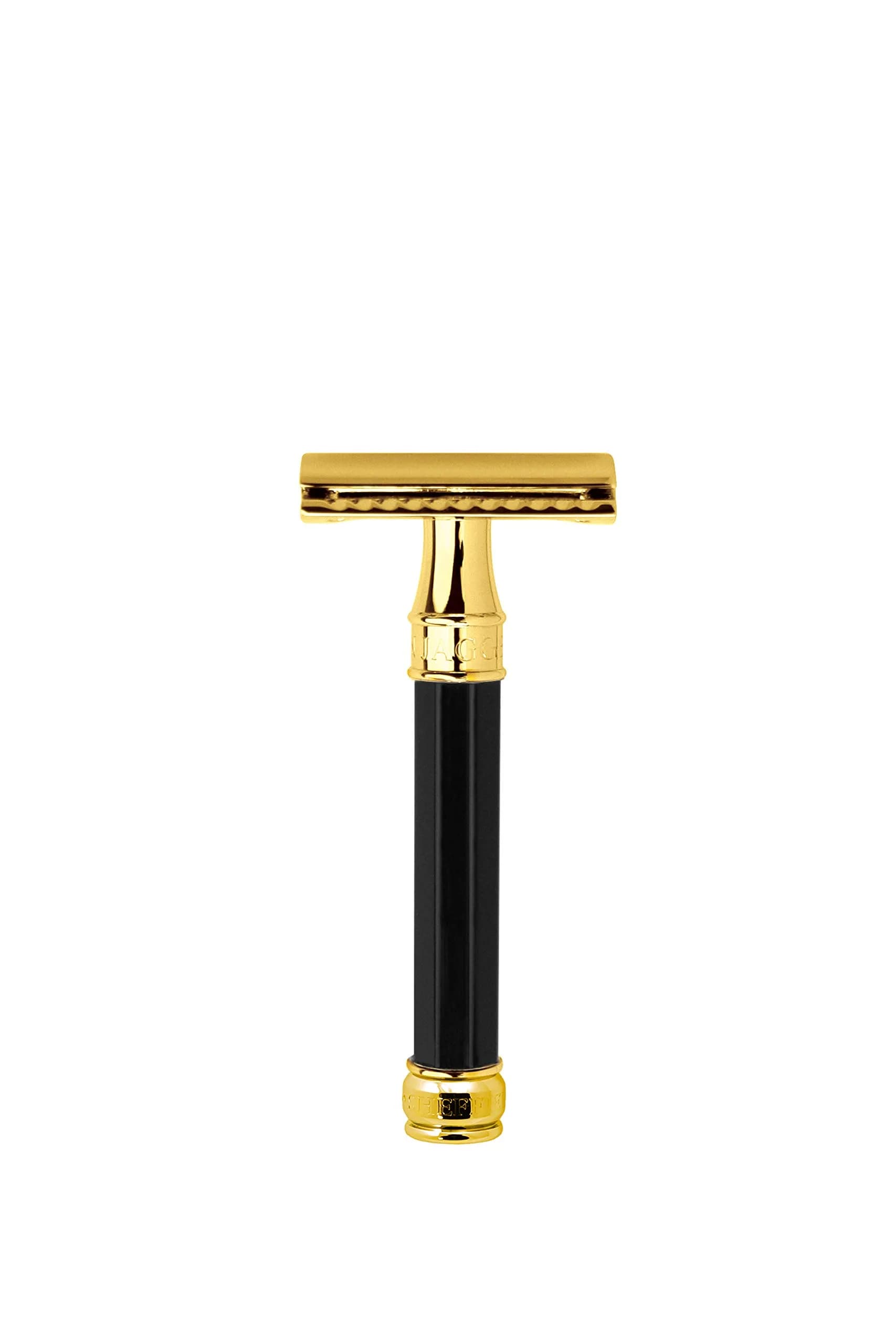 Edwin Jagger Black and Gold Plated Octagonal Double Edge Safety Razor with Regular Handle - main product image