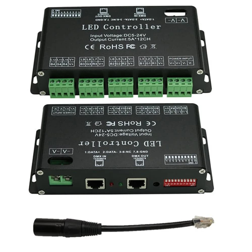 AMKI DMX 512 LED Decoder Controller for RGB Tape Strip Light Dimmer Driver 30 Channel | Stage Lighting Control — 12 Channel