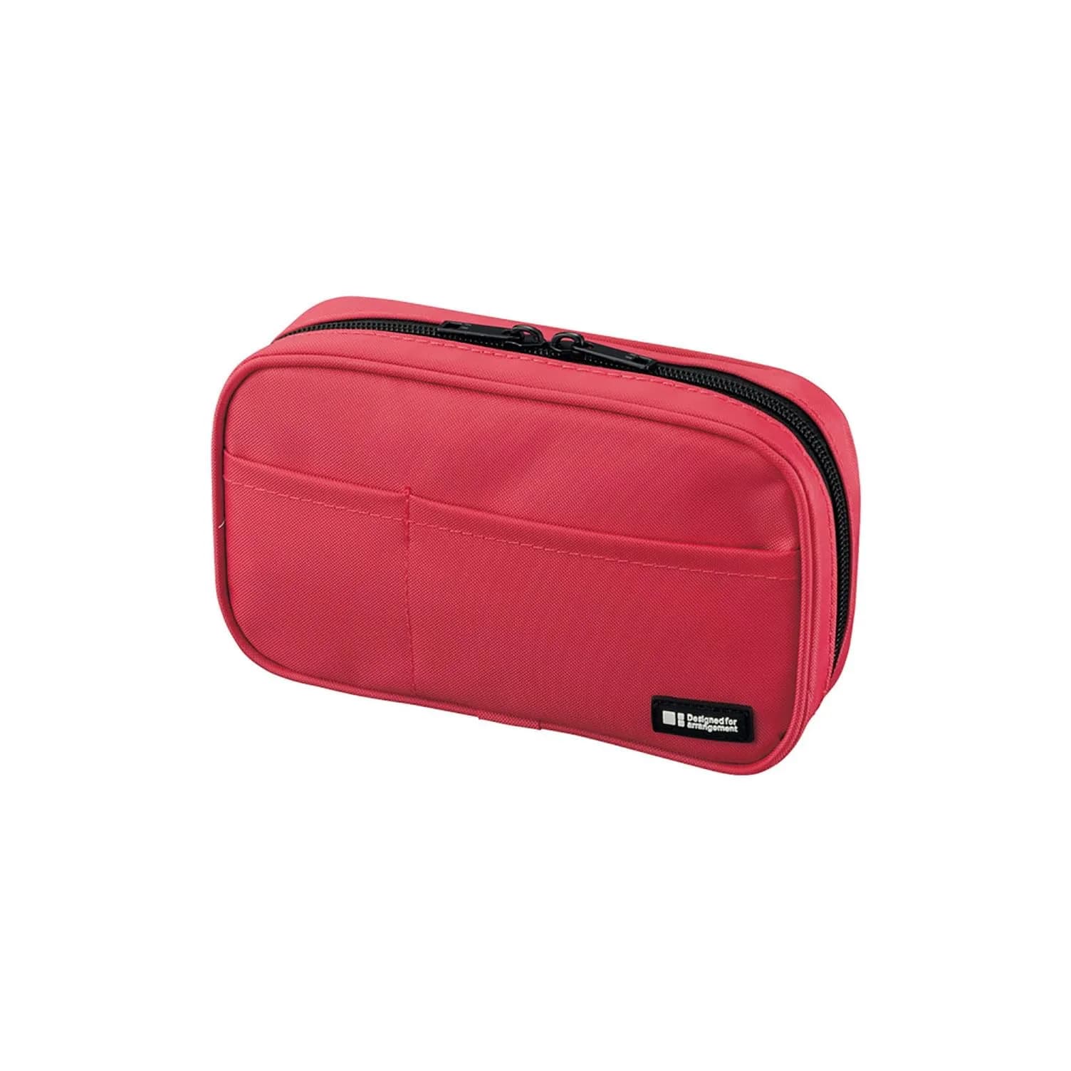 LIHIT LAB Zipper Pen Case, 7.9 × 2 × 4.7 Inches, Coral | Multi-Layered Storage for Office & School